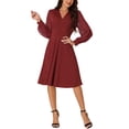 thumbnail image 2 of INSPIRE CHIC Women's Wrap Dress V Neck Lantern Long Sleeves Swiss Dots Midi Dress with Pockets Wine Red S, 2 of 6