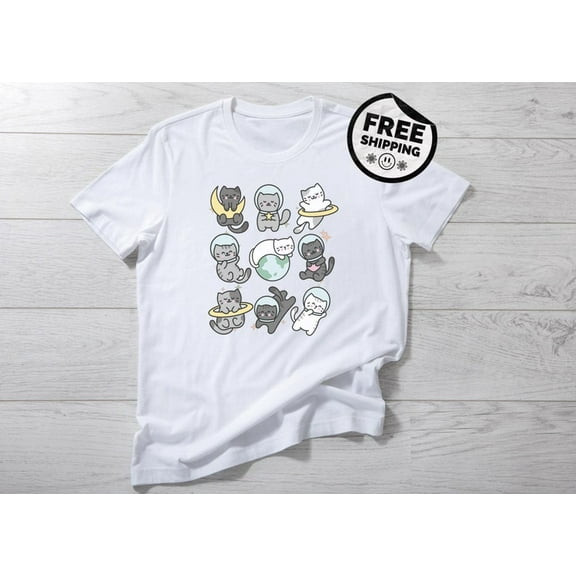 Cat Shirts - Cat Astronaut Shirt - Cute Cats In Space With Planets, Stars & Astronauts – Perfect Gift For Cat Lovers Womens Shirts Pet Shirt