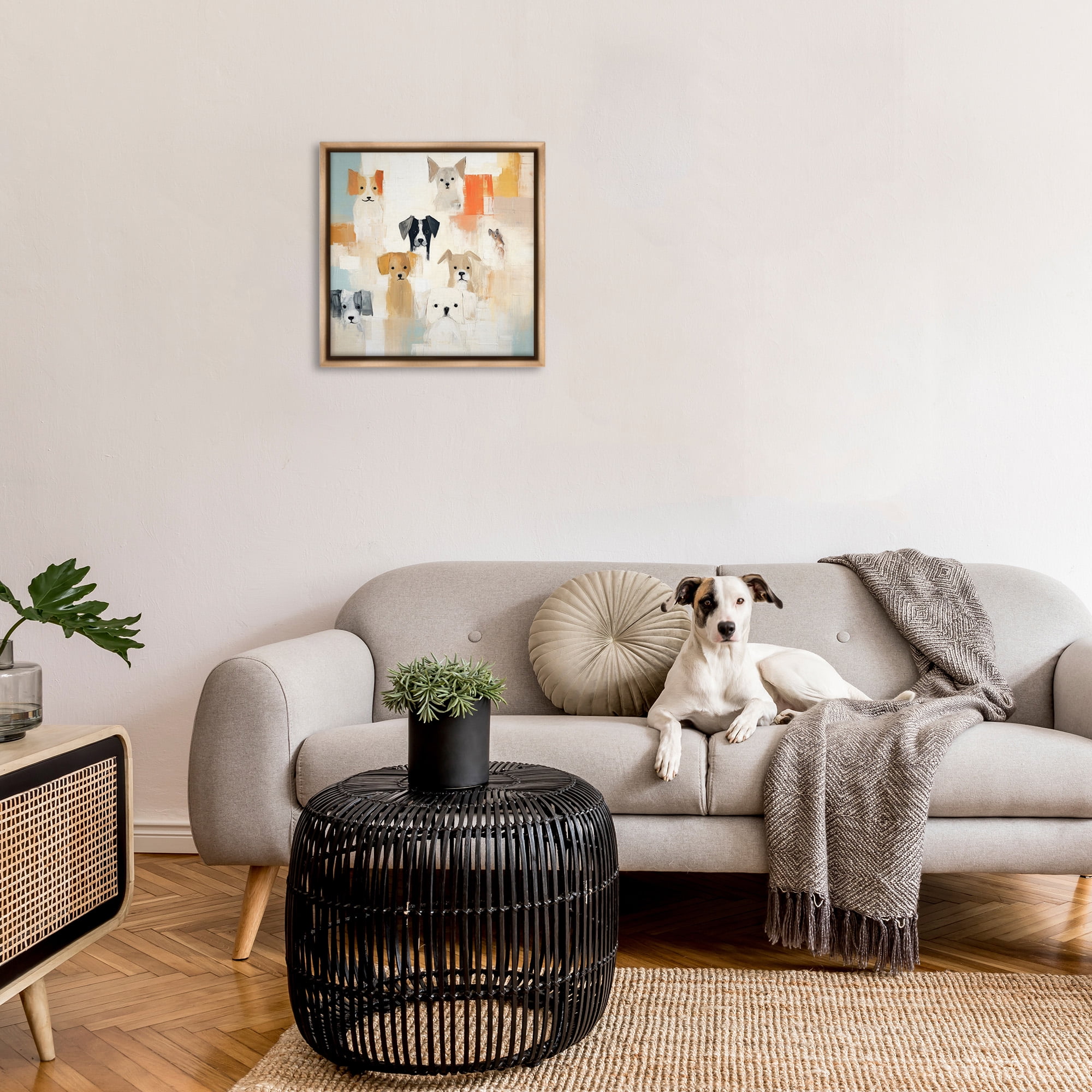 Stupell Industries Modern Dog Collage Animals & Insects Painting Brown Floater Framed Canvas Art Print Wall Art, 25 x 25