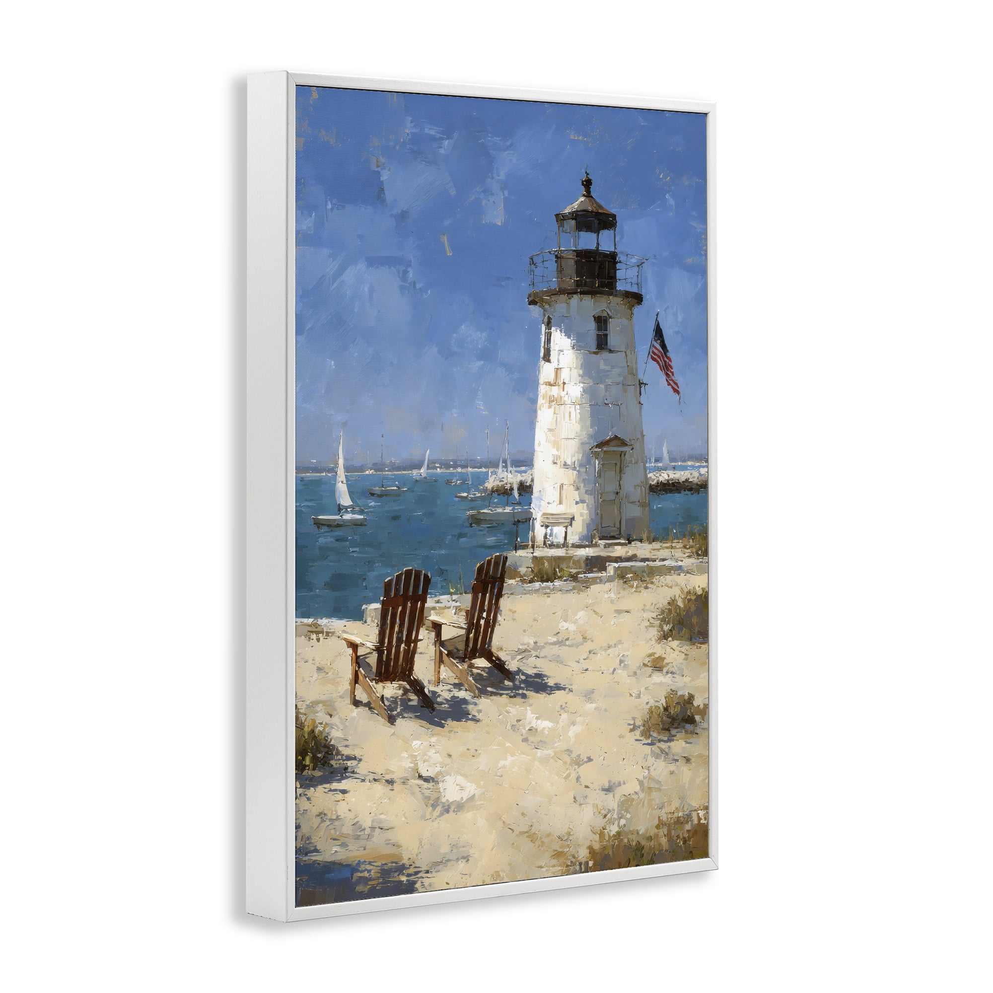 Stupell Industries Summer at Lighthouse Bay White Framed Giclee Art, design by Petal Prints Design