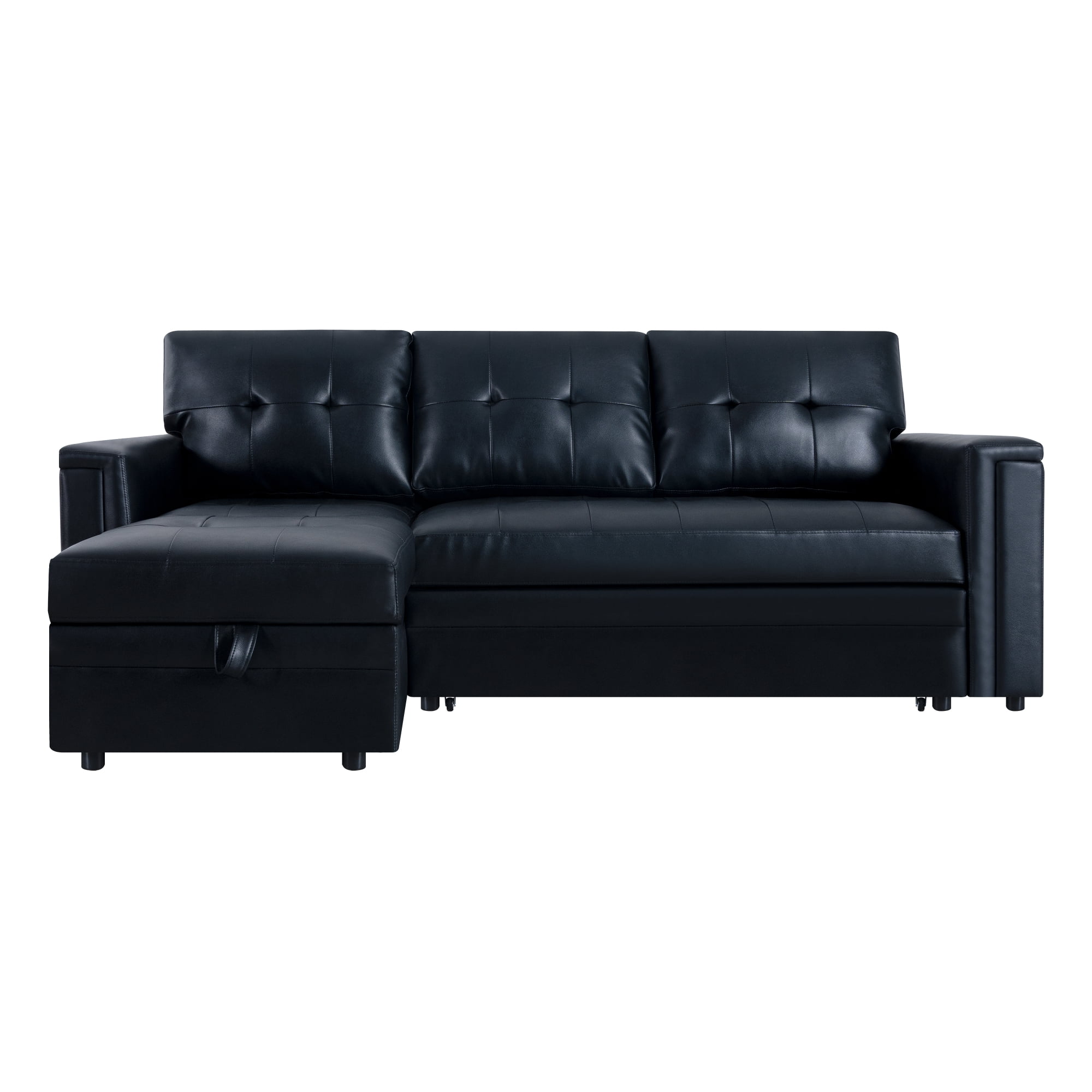 Naomi Home Lily Sectional Sleeper Sofa with USB ports-L-Shaped Couch Convertible faux leather sectional Pull-Out Bed, Ample Storage, Long-Lasting for Modern Living, Black, Air Leather
