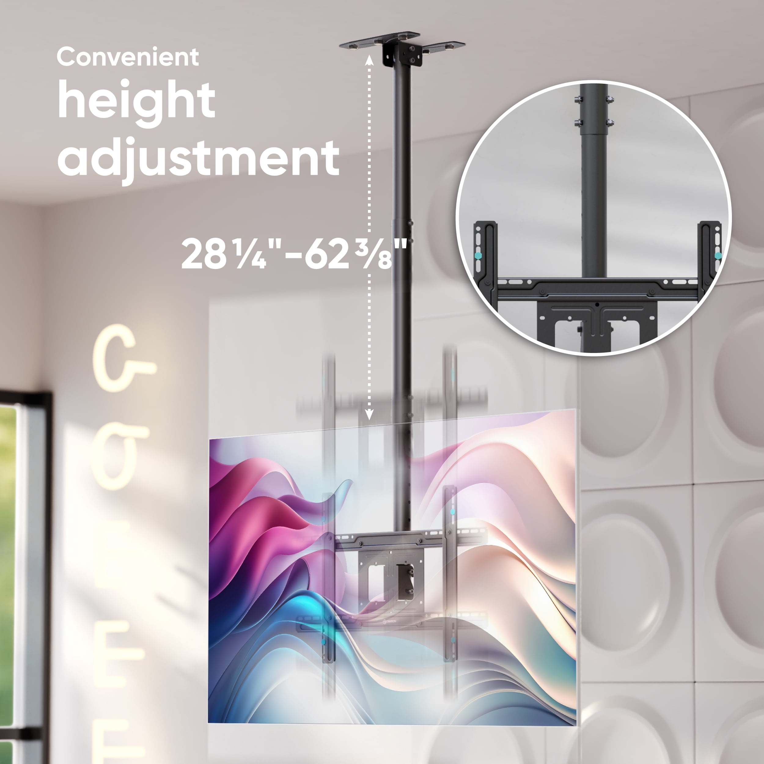 ONKRON Ceiling TV Mount for 32”-80” Flat/Curved Screens up to 150 lbs – Tilting Swiveling max 600x400 VESA