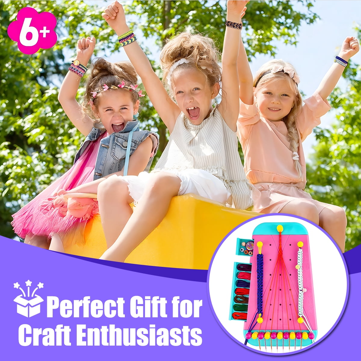Friendship Bracelet Making Kit for Kids, 2-in-1 Braiding Board & Hair Styling Set, DIY Jewelry & Hairstyle Craft Kit, Educational Gift for Girls Ages 6+