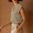 thumbnail image 6 of Women's Summer Solid Color Cotton Linen Casual V Neck Tank Tops Cap Sleeve Loose Fit Blouses Tunic Shirts Khaki, 6 of 8