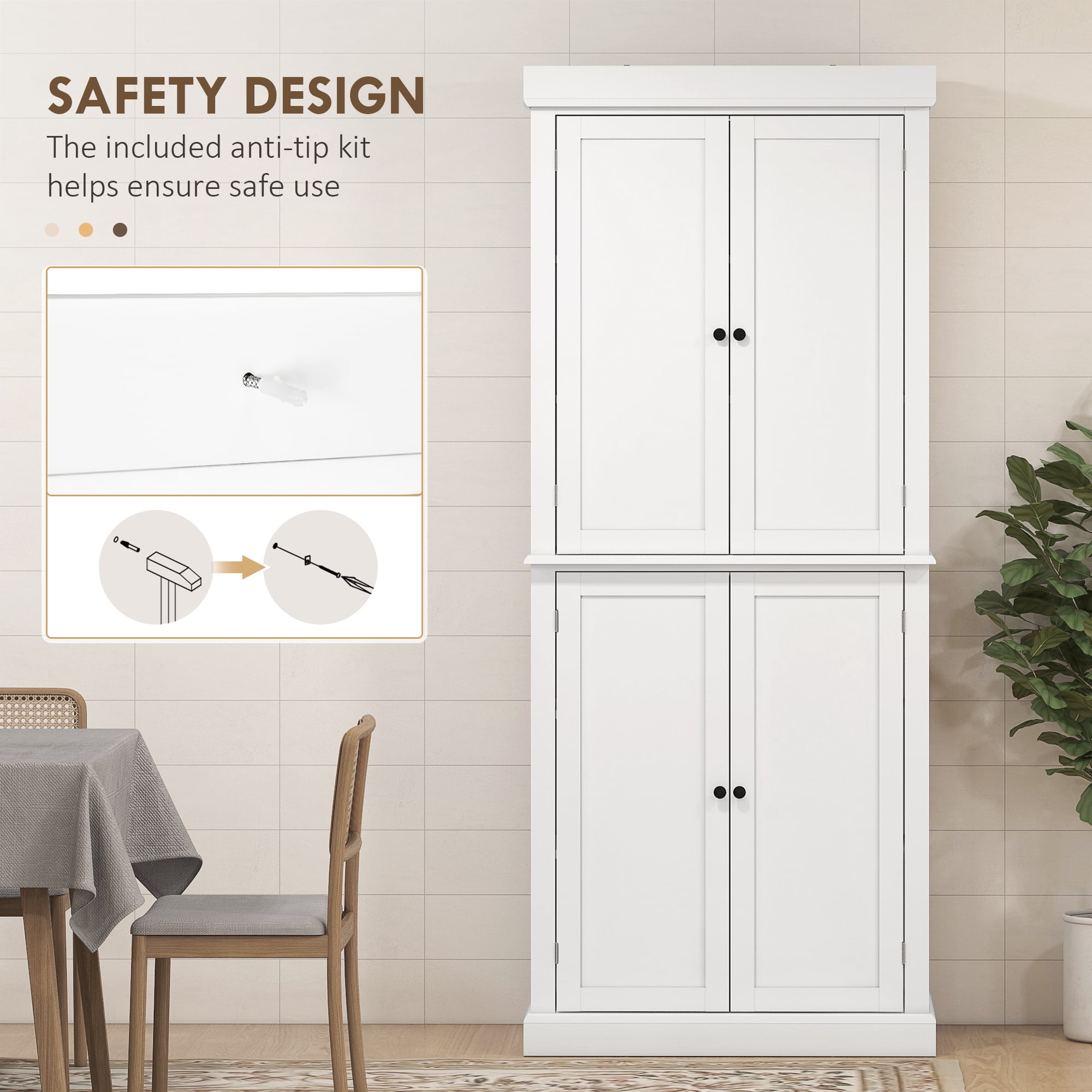 HOMCOM 72" Kitchen Pantry Storage Cabinet with 4 Doors, White