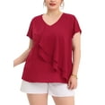 thumbnail image 1 of Blusa de mujer de talla grande Agnes Orinda con mangas de murciélago, escote en V y capas de volantes 1X Burdeos, 1 of 6