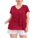 thumbnail image 1 of Blusa de mujer de talla grande Agnes Orinda con mangas de murciélago, escote en V y capas de volantes 1X Burdeos, 1 of 6