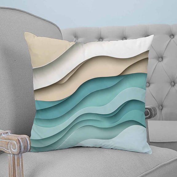 Teal Brown Ombre Throw Pillow Covers, Soft Pillowcases with Invisible Zipper, Modern Abstract Moire Art Geometric Decorative Square Pillow Cushion Covers for Living Room Couch Sofa Bed 16x16 Inches