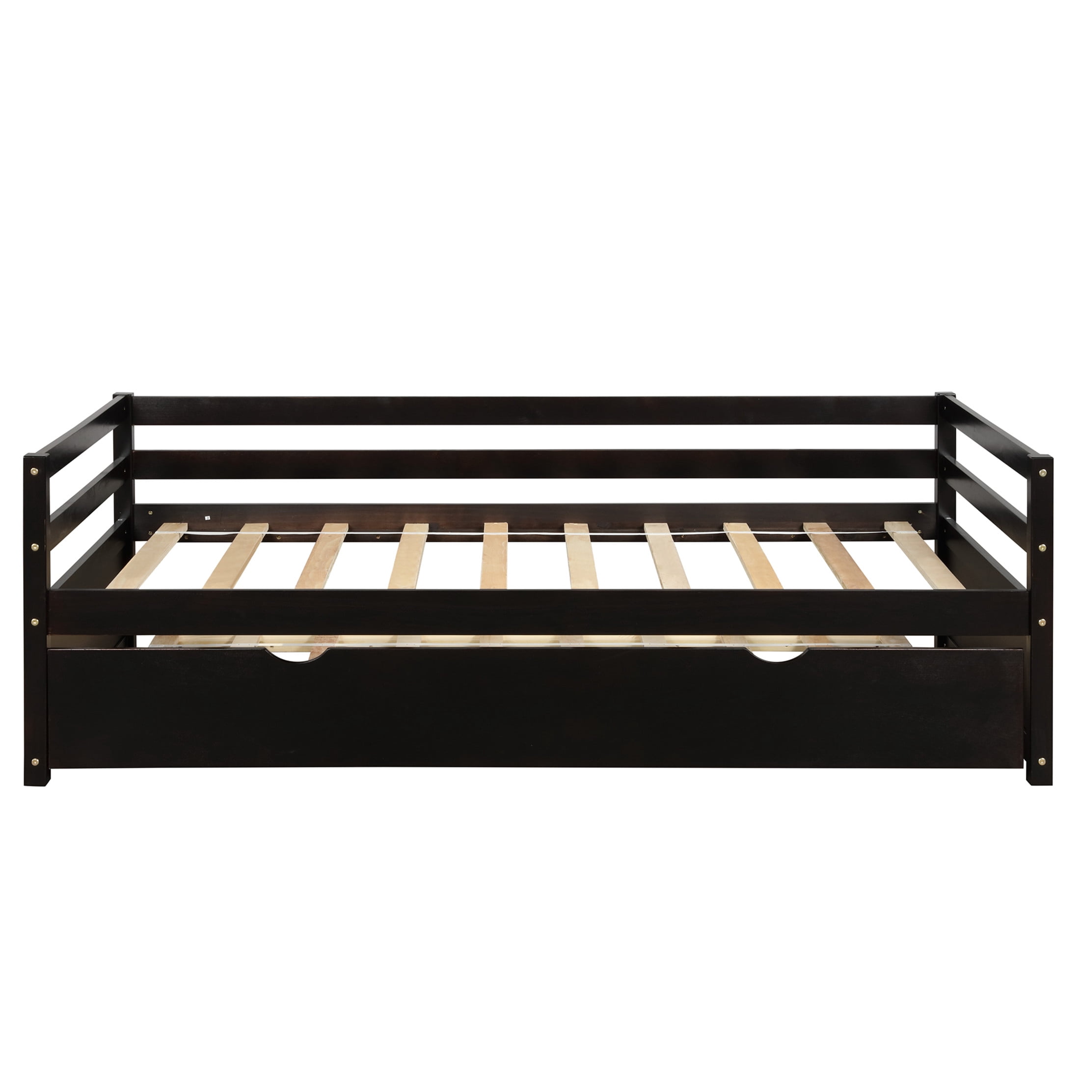 Noble House Twin Daybed with Hidden Rolling Trundle, Pine Wood Frame, Minimal Space Saving Design, Espresso