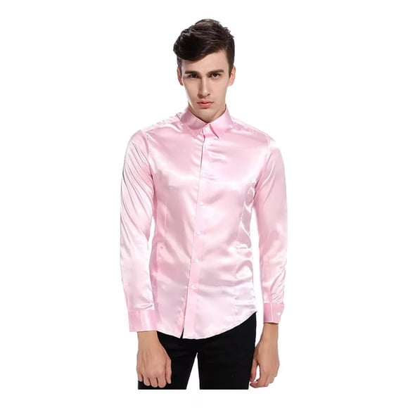 Camisas De Vestir De Seda Satinada Brillante Para Hombre