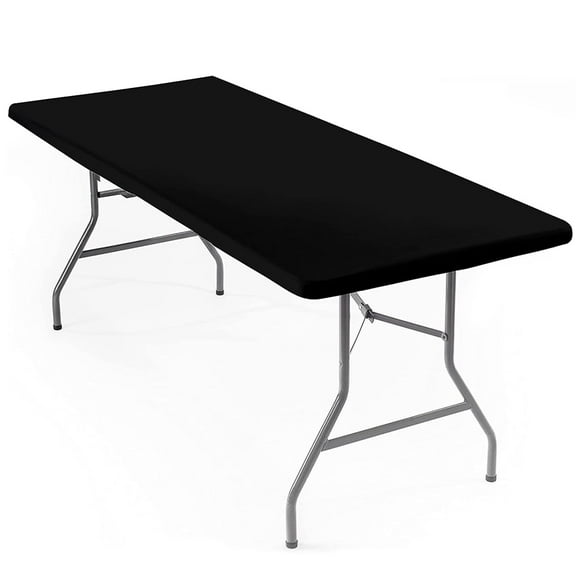 Picnic Table Cover Rectangle Table Cloth Waterproof Polyester Elastic Fitted Tablecloth Fits for 6Ft Folding Tables for Camping Outdoor Black 30"x72"