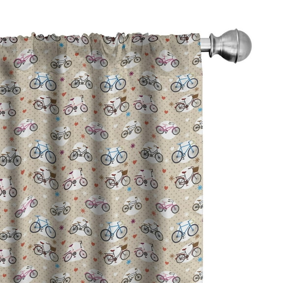 Ambesonne Cartoon Curtains, Bike Heart and Dots, Pair of 28"x63", Beige and White