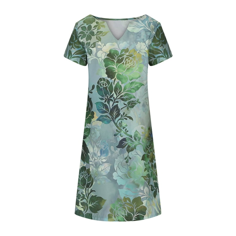 Wycnly Formal Dresses for Women Beach Soft Cotton Linen Plus Size Tunic  Midi Sundresses Short Sleeve V-Neck Daisy Print 2024 Summer Knee-Length Dress  Green XL - Walmart.com