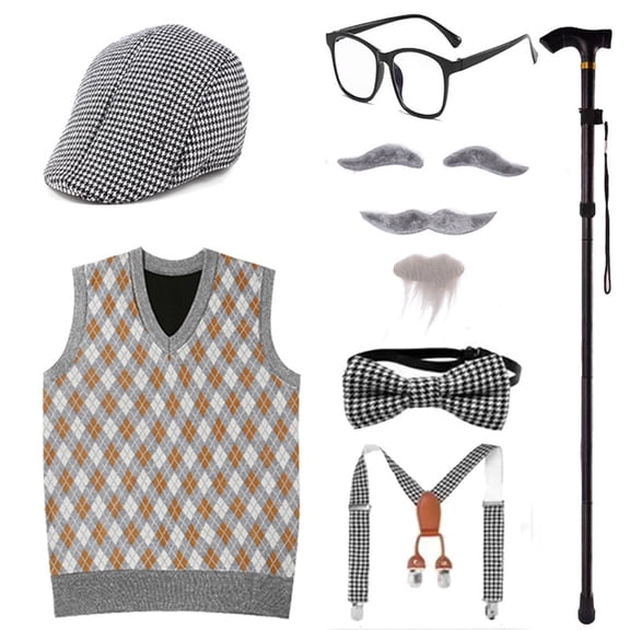 Kids 100 Days of School Costume Dress up Outfit - Halloween Gentleman Costume Hat, Grandpa Vest Set