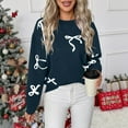 thumbnail image 4 of Uootdi Christmas Women's Bow Graphic Sweater Crew Neck Long Sleeve Knit Pullover Trendy Fall Winter Top Soft Cozy Casual Jumper Cute Ribbon Print Sweater for Daily Outfits, 4 of 8