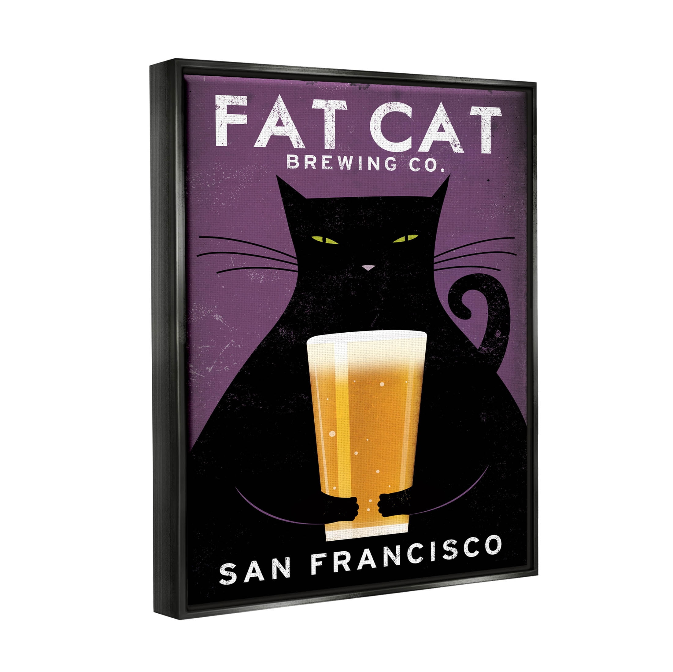 Stupell Industries Fat Cat Brewing Vintage Typography Graphic Art Jet Black Floating Framed Canvas Print Wall Art, Design by Ryan Fowler