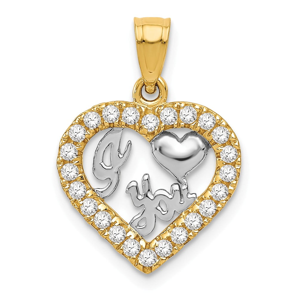 FB Jewels Solid 10K White and Yellow Two Tone Gold and Rhodium Heart Pendant