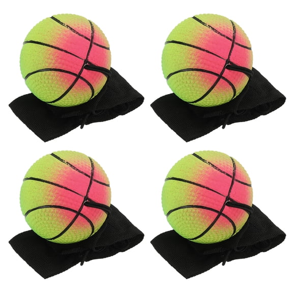 Uxcell 2.5 Inch Sports Wrist Ball, 4Pcs Basketball Rubber Rebound Wristband Wrist Return Ball Sport on A String for Exercise Play, Mixed Colors