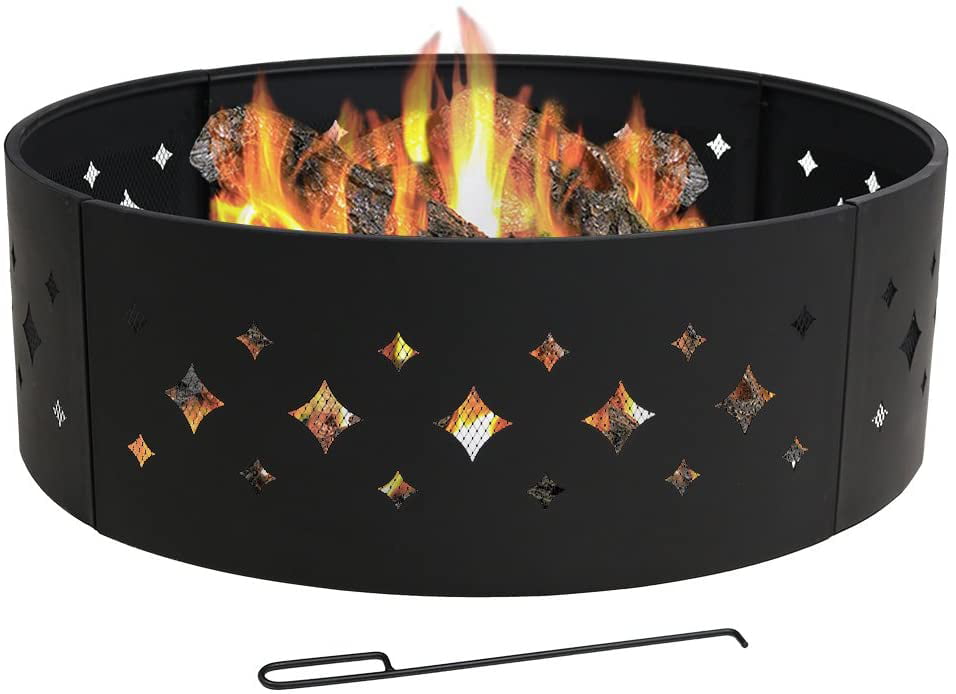 Sunnydaze Diamond Fire Pit Campfire Ring Large Round Outdoor Heavy