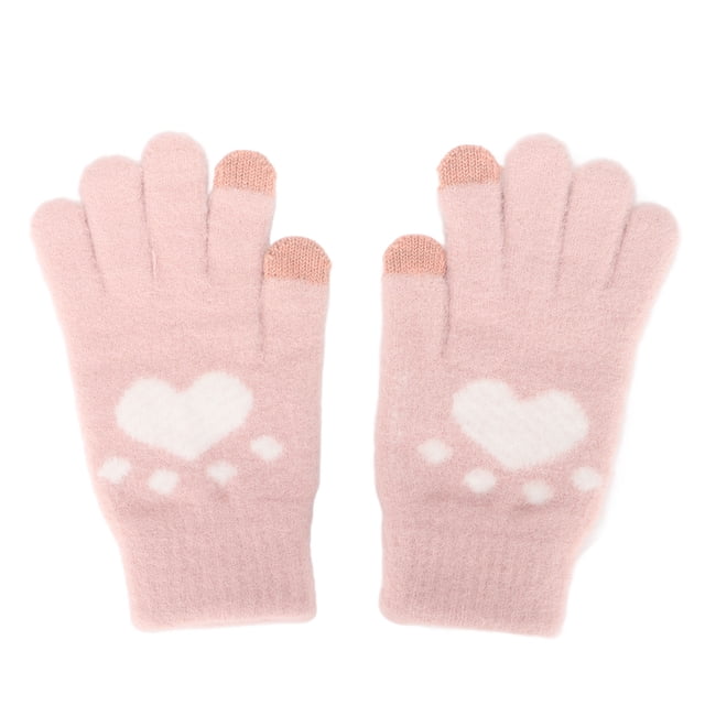 Guantes de pantalla táctil con estampado de pata de gato, guantes gruesos cálidos y suaves, transpirables, de imitación de visón