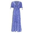 thumbnail image 7 of Womens Floral Summer Dress Casual Wrap V Neck Short Sleeve Belted Beach Bohemian Maxi Dress, 7 of 7