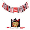 Fast One Birthday Banner and Hat - Black and Red Race Car Theme Highchair Banner and Hat for Child?s 1st Birthday Party (Fast ONE TAO CAN)