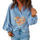 thumbnail image 2 of Moda mujer Casual sólido cuello vuelto manga larga botón suelta otoño blusa Tops Pompotops  FGAJ21802, 2 of 8