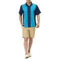 thumbnail image 2 of INSPIRE CHIC Men's Striped Button Down Short Sleeve Hawaiian Color Block Shirts S Navy Green, 2 of 6