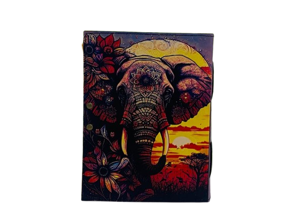 Handmade Leather Journal with Elephant Art – 5x7 inch Vintage Diary, 200 Pages Recycled Handmade Paper, Locking Clasp, Artisan Gift Notebook