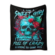 Flannel Fleece Bed Blanket Throw Blanket Lightweight Cozy Plush Blanket for Sofa Couch, Black & Blue Skull 30X40