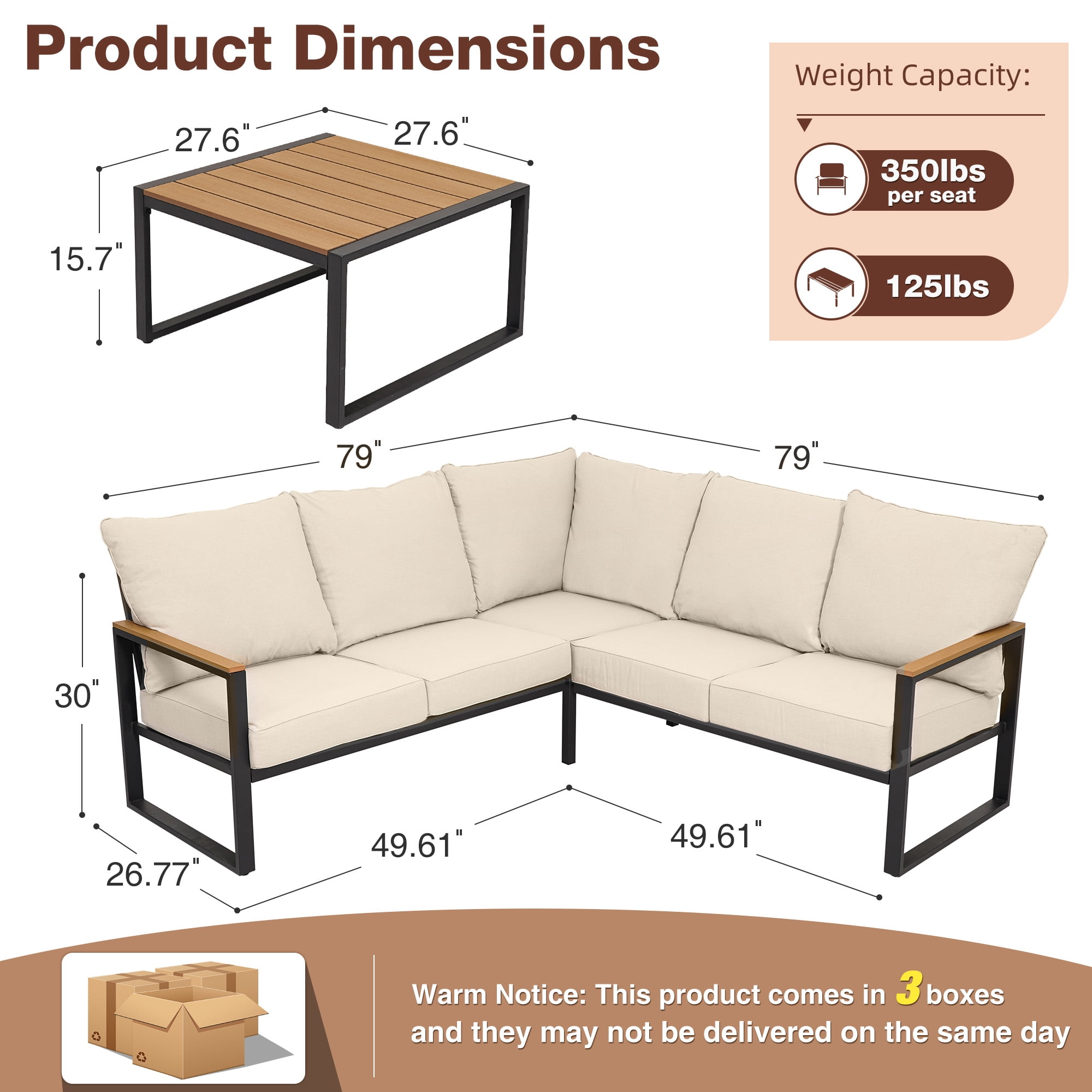 COMLAX FIELD Patio Furniture Set, 6-Piece Outdoor Sectional Sofa Set, L Shape Patio Conversation Set, Outdoor Couch with Coffee Table