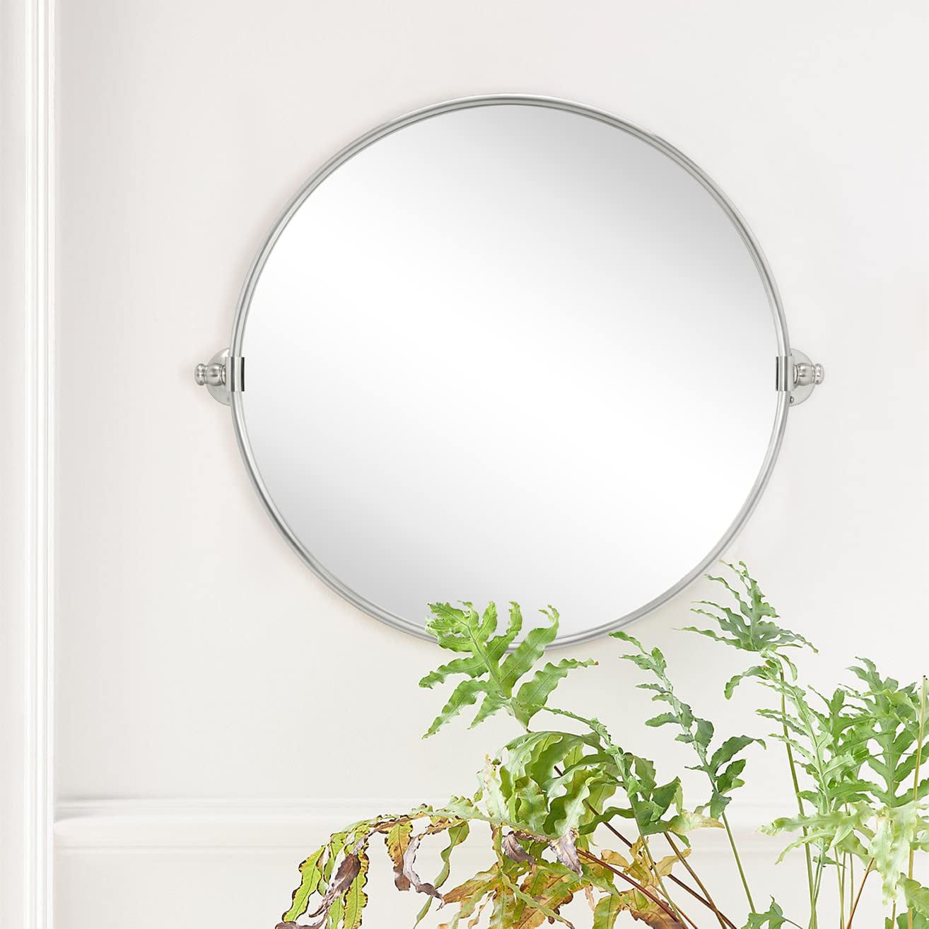 Round Pivot Bathroom Mirror Brushed Nickel Circle Metal Framed Tilting ...