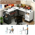 96" L Shaped Desk Lift Top Computer Desk with Power Outlet & File Corner Gaming Desk