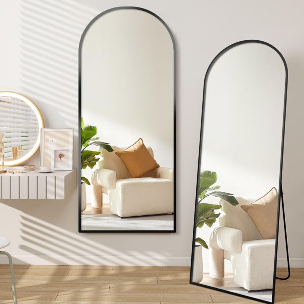 Glasflength Espejo Arqueado De Longitud Completa De 58 X 20 Pulgadas, Espejo De Pie De Cuerpo Completo Para Pared Y Piso, Espejo Moderno De Cuerpo Completo Para Dormitorio, Color Negro