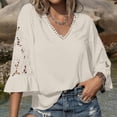 thumbnail image 6 of ZHYou Blouses for Women V Neck Pullover Lace Hollow 3/4 Sleeve Tops Summer Fall Business Casual Shirts,Beige,Size S, 6 of 7