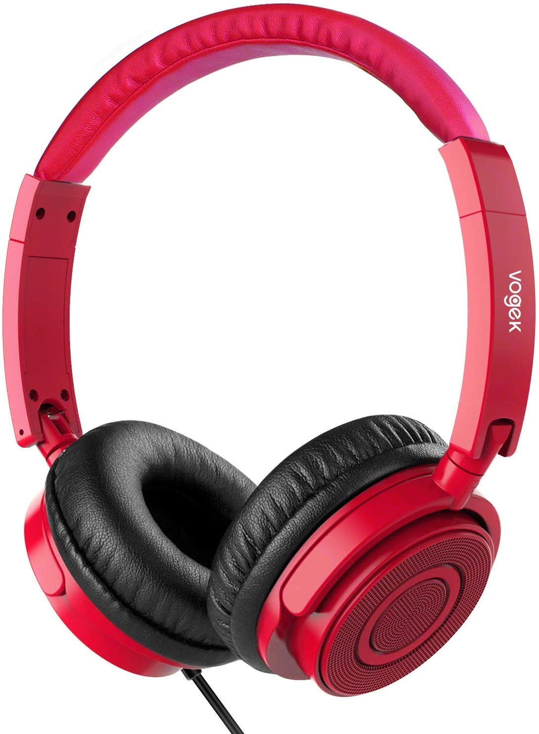 On Ear Headphones with Mic, Vogek Lightweight Portable Fold-Flat Stereo Bass Headphones with 1.5M Tangle Free Cord and Microphone-Red