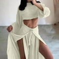 thumbnail image 7 of Women's Fall Casual Outfit Sets Solid Color Casual Vacation Short And Elastic Waist Strap Pants Set Suit, 7 of 7