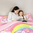 thumbnail image 6 of Feelyou Dreamy Unicorn Child Bedding Comforter Set, Cartoon Stars Rainbow Twin Comforter Sets, Girly Pink Animal Reversible Bedding Set, Lightweight Room Decor, 2 Pieces, 6 of 9
