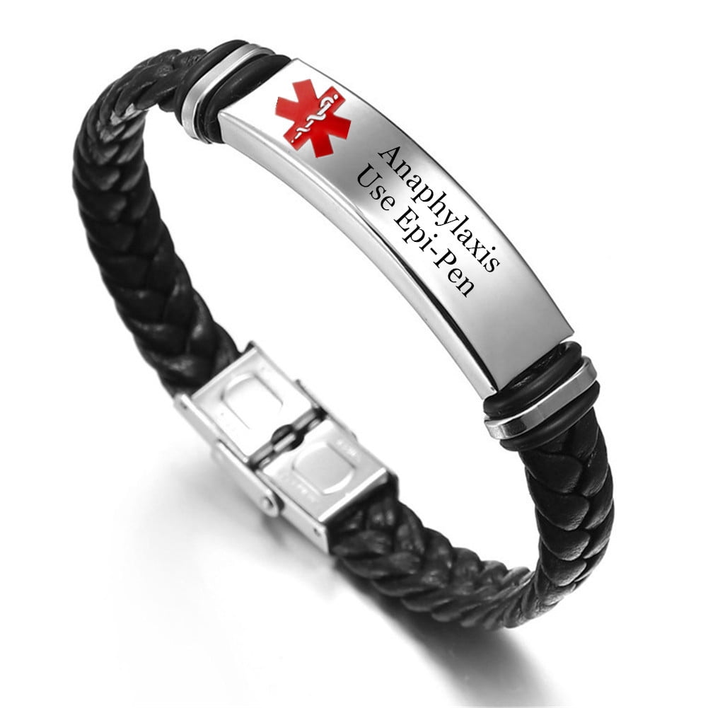 Personalized Medical Anaphylaxis Bracelet for Women Men Braided Leather ...