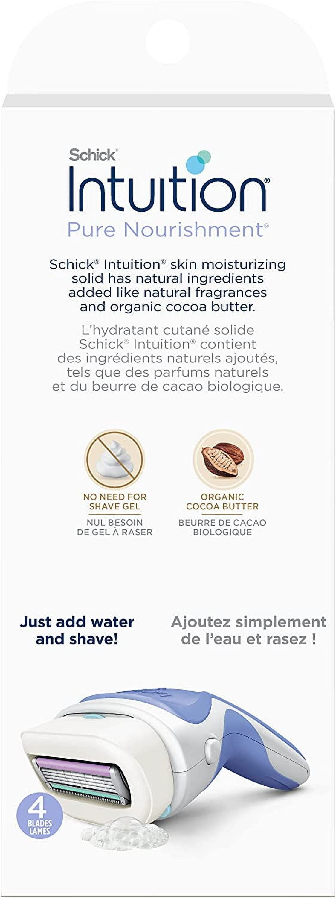 Schick Intuition Pure Nourishment Razors for Women | 1 Razor & 2 Intuition Razor Blades Refill with Organic Cocoa Butter (Pack of 2)