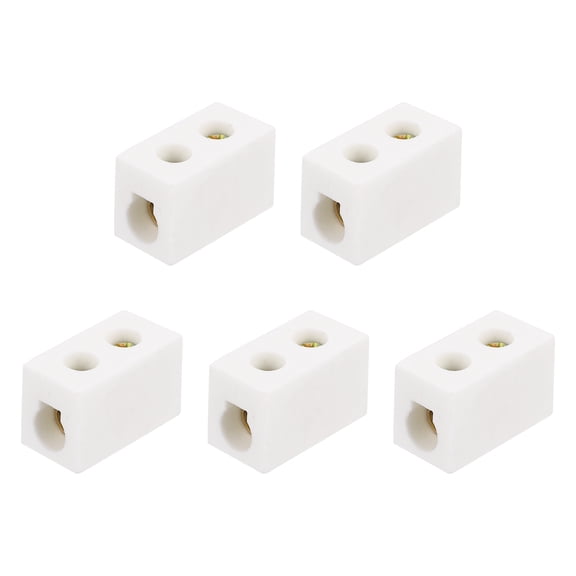 Uxcell 5 Pcs 1 Way Ceramics Terminal Blocks, 16A 500V High Temp Porcelain Ceramic Electrical Connectors with Brass Conductors 28x14x18 mm for Electric Wire Cable