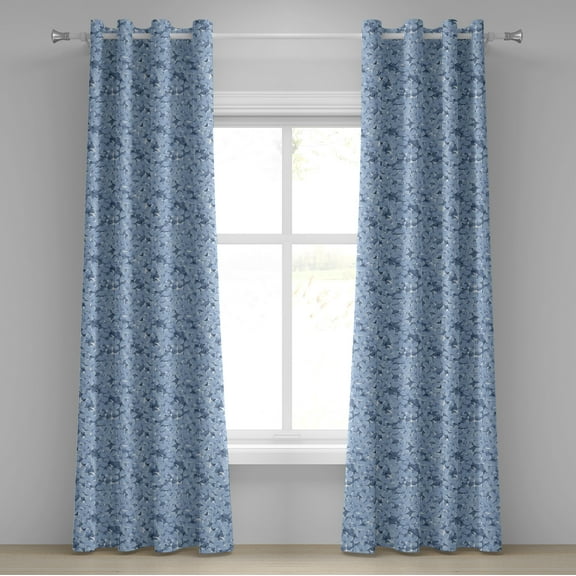 Ambesonne Blue Grommet Curtain, Retro Plumbago Blossoms, 50" x 84", Blue and White