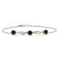 Gem Stone King 2.11 Ct Black Sapphire E-F Lab Grown Diamond 925 Silver and 10K Yellow Gold 7 inch Tennis Bracelet for Women with 1 inch Extender