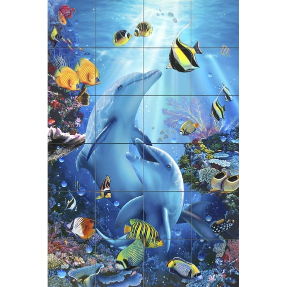 Tile Mural Bathroom Backsplash - Kiss In The Sea-CRL - by Christian Riese Lassen