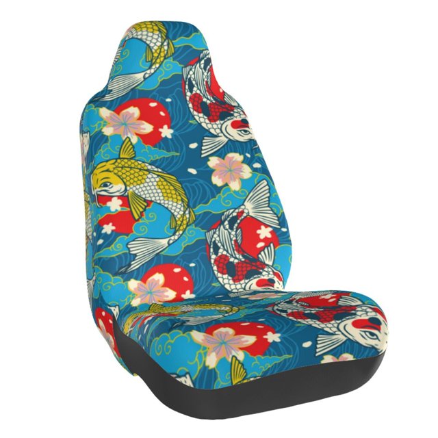 Balery Japanese Koi Funda de Asiento para Auto con Diseño - Cubierta Frontal Suave y Transpirable con Protector Antideslizante- 1 Unidad