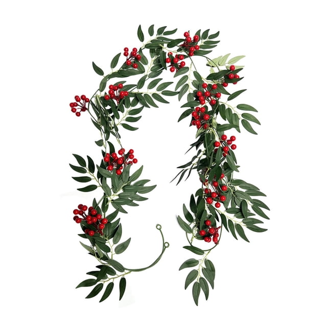Guirlande de Noël 200 cm Baies Rouges Vigne Artificielle de Feuilles de Saule pour Décoration Intérieure de la Maison