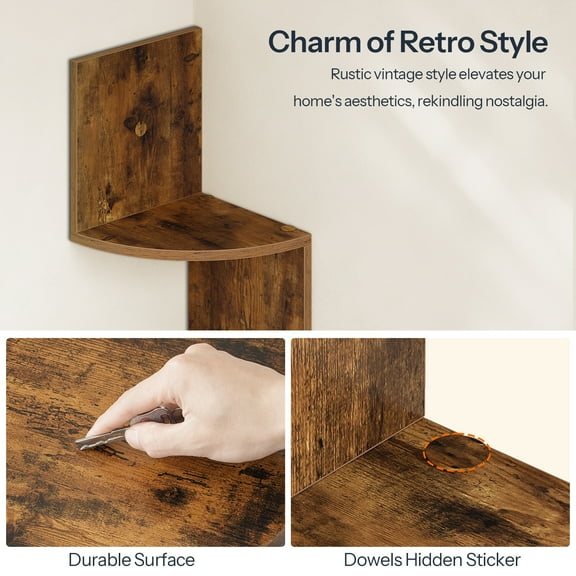 HOOBRO Corner Shelf Wall-Mounted, Set of 2 Floating Corner Shelves for Wall, 5-Tier Corner Bookshelves for Living Room, Bedroom, Bathroom, Home Office, Rustic Brown BF26BJP201