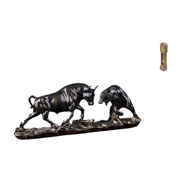 Estatua de escritorio,Figura decorativa de pelea de toros y osos,Colecciones de esculturas de toros,artesanía de resina,decoración,Reloj de suelo para casa de muñecas,Reloj de piso para casa