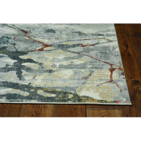 7' Grey Teal Machine Woven Abstract Splatter Indoor Runner Rug