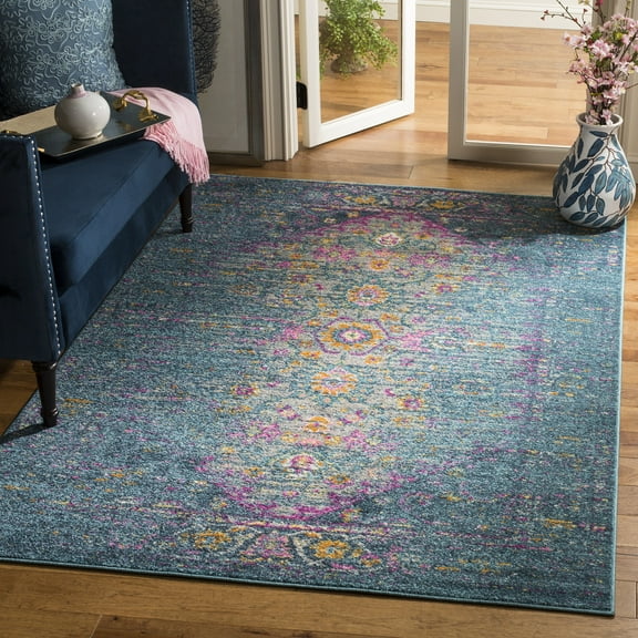 SAFAVIEH Madison Gabriel Traditional Area Rug, Blue/Fuchsia, 6'7" x 6'7" Square
